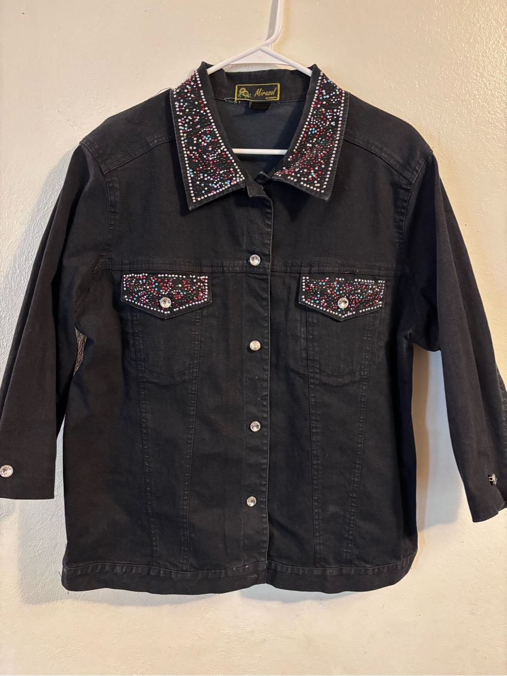 Mirasol Black Denim Jacket with Embroidered Sunflower Label